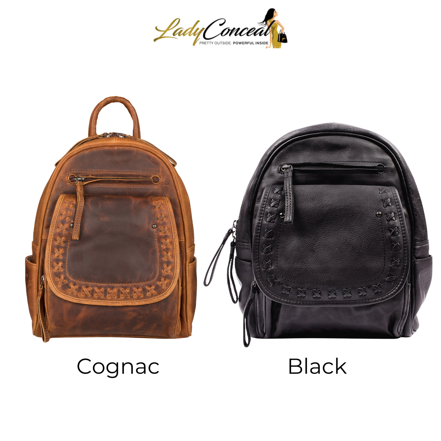 Concealed Carry RFID Daisy Leather Backpack by Lady Conceal