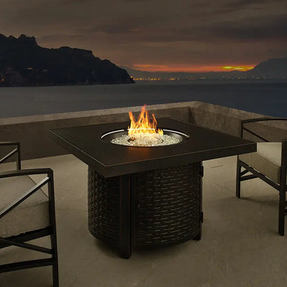 Balkene Home Dalton 40" Square Woven Aluminum Convertible Gas Fire Pit Table