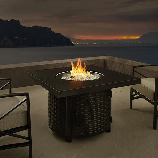 Balkene Home Dalton 40" Square Woven Aluminum Convertible Gas Fire Pit Table