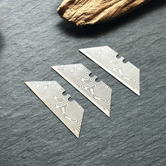 Stinger Survival Tools Laser Engraved Utility Edges, Tool Replacements - Damascus Style (Trapezoid 3 pcs - Silver)