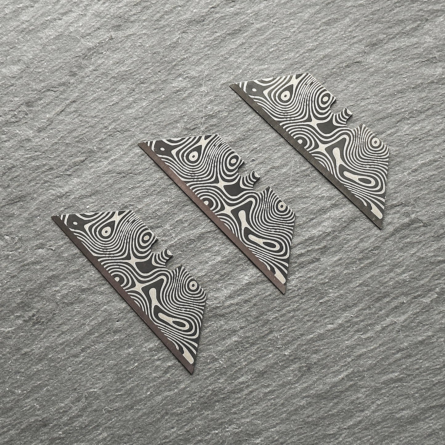 Stinger Survival Tools Laser Engraved Utility Edges, Utility Tool Replacements - Black Damascus Style (Trapezoid 3 pcs- Black)