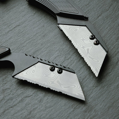 Stinger Survival Tools P01 Partially Serrated Utility Blade Replacement - Laser Engraved Silver Damascus Style (3 pcs)