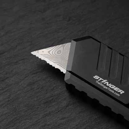 Stinger Survival Tools P01 Partially Serrated Utility Blade Replacement - Laser Engraved Silver Damascus Style (3 pcs)