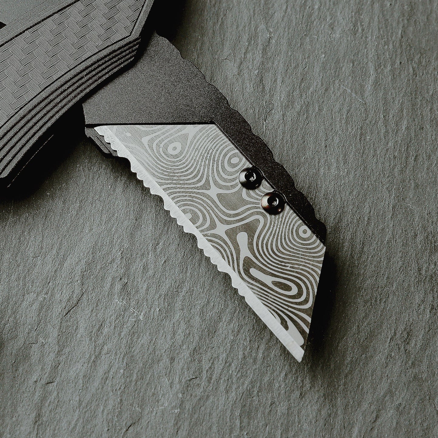Stinger Survival Tools P01 Partially Serrated Utility Blade Replacement - Laser Engraved Silver Damascus Style (3 pcs)