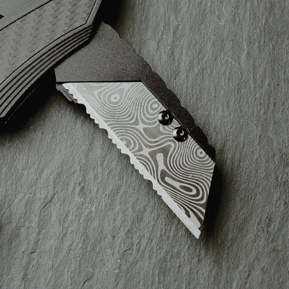 Stinger Survival Tools P01 Partially Serrated Utility Blade Replacement - Laser Engraved Silver Damascus Style (3 pcs)