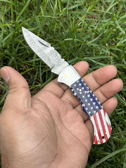 Texan Knives Lone Star 3-Inch Damascus Pocket Knife – Custom Handmade with Bone Handle
