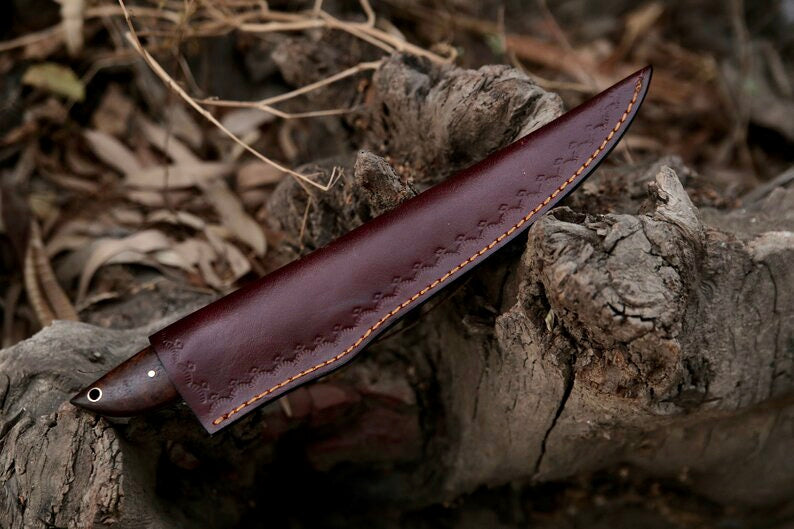 Texan Knives Damascus Fillet Knife – 13" Rosewood Handle & Leather Sheath