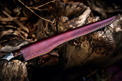 Texan Knives Handmade Damascus Steel Fish Fillet Knife – 13” with Rosewood Handle & Leather Sheath