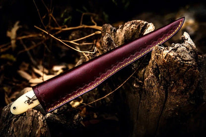 Texan Knives Custom Handmade Filleting Knife for Fish – 13" Damascus Steel Blade with Camel Bone & Rosewood Handle