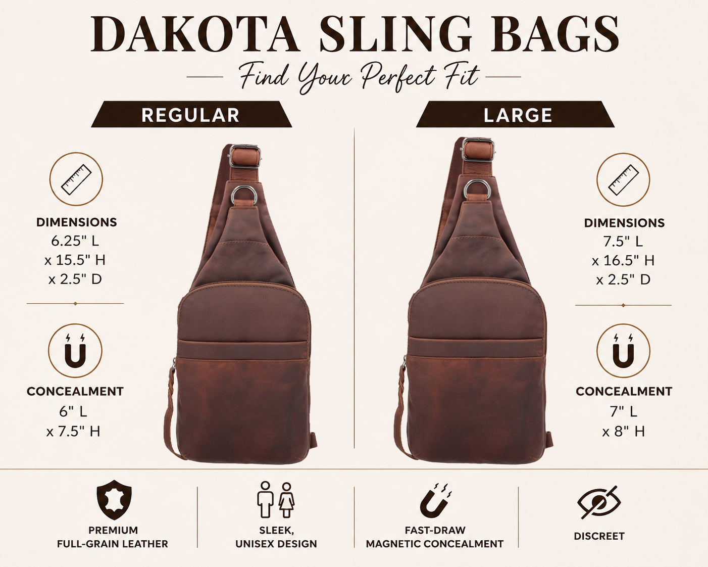 Concealed Carry Unisex Dakota Leather Sling by Lady Conceal