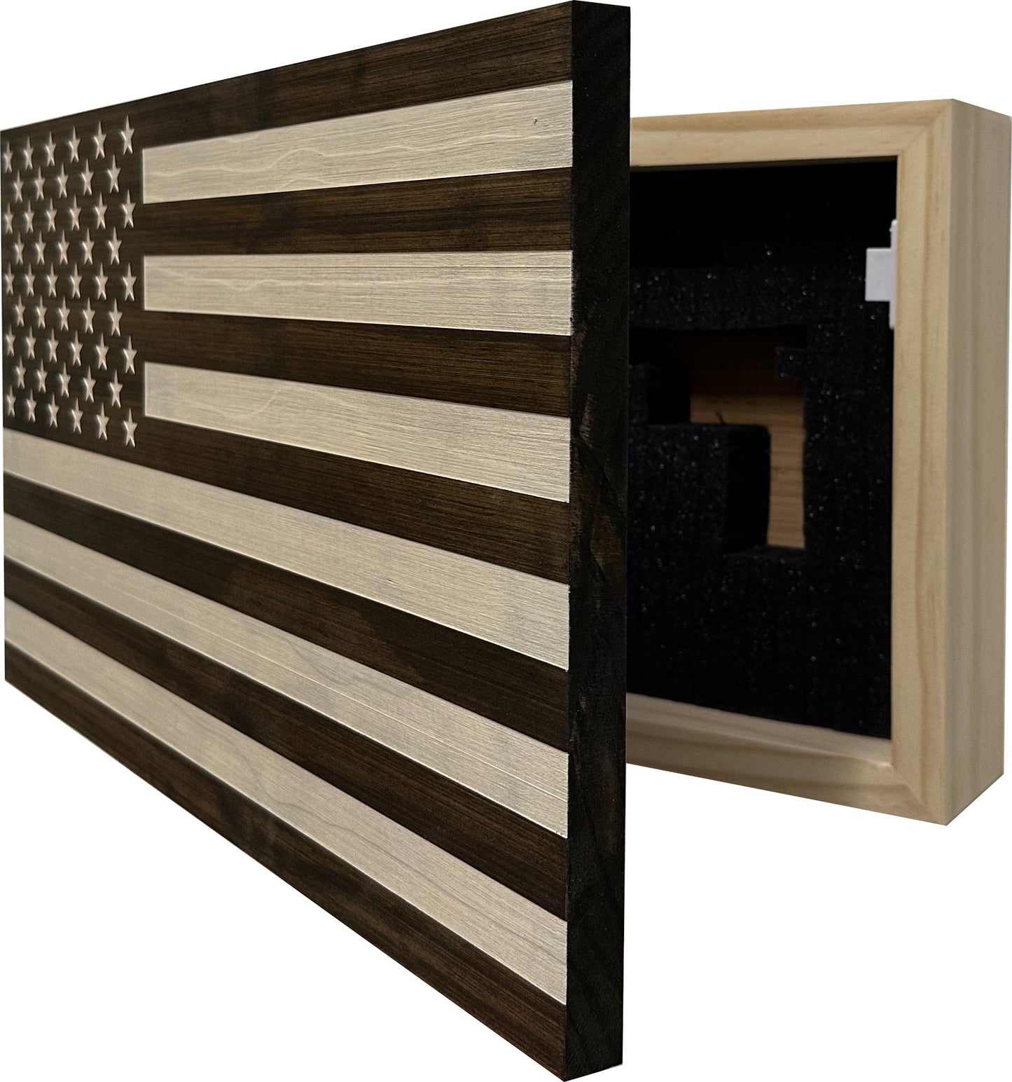 Bellewood Designs - American Flag Decorative & Secure Wall-Mounted Gun Cabinet (Dark Walnut)