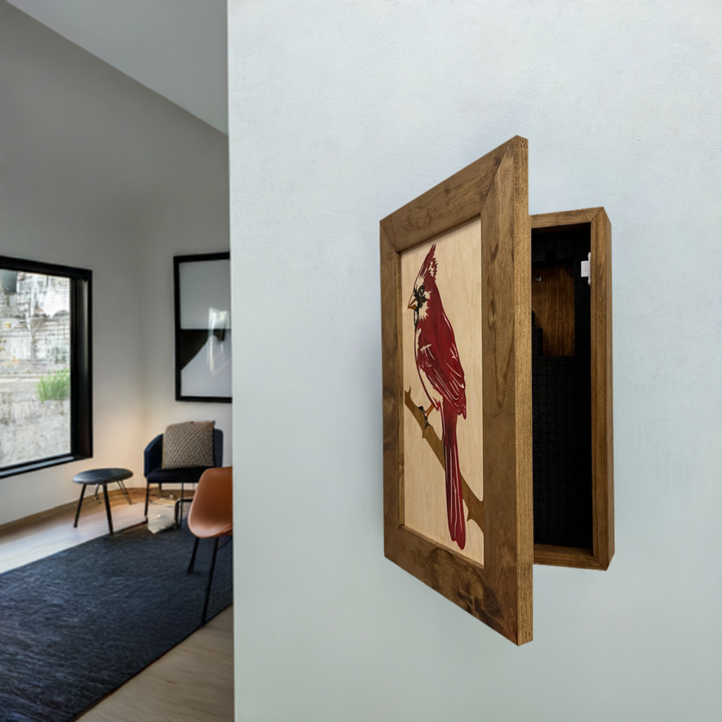 Bellewood Designs - Hidden Gun Cabinet Red Cardinal Bird Wall Art