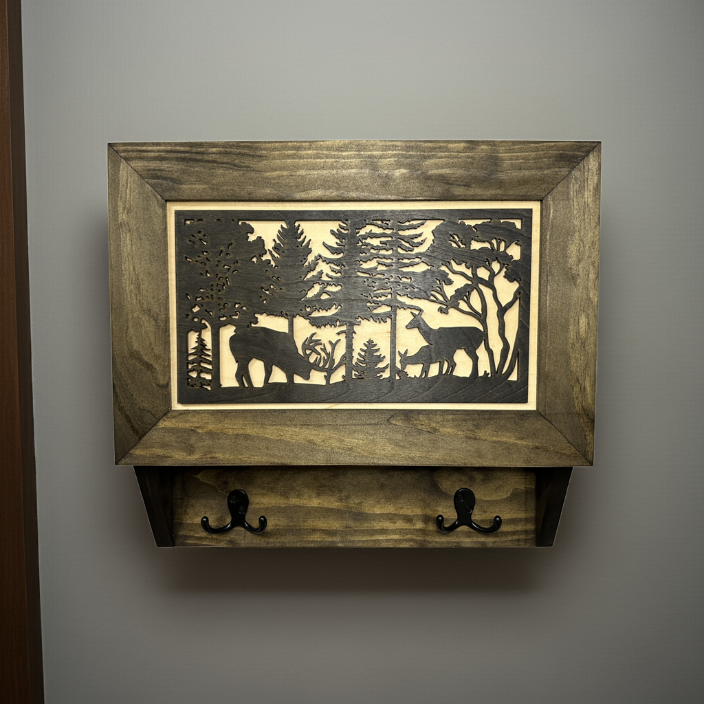 Bellewood Designs - Gun Concealment Furniture - Deer Hunter Coat Rack Hidden Wall Safe with Hooks for Coats, Bags, & Hats - Quick Access Hidden Gun Storage - Wood Gun Cabinet with Secure Magnetic Lock