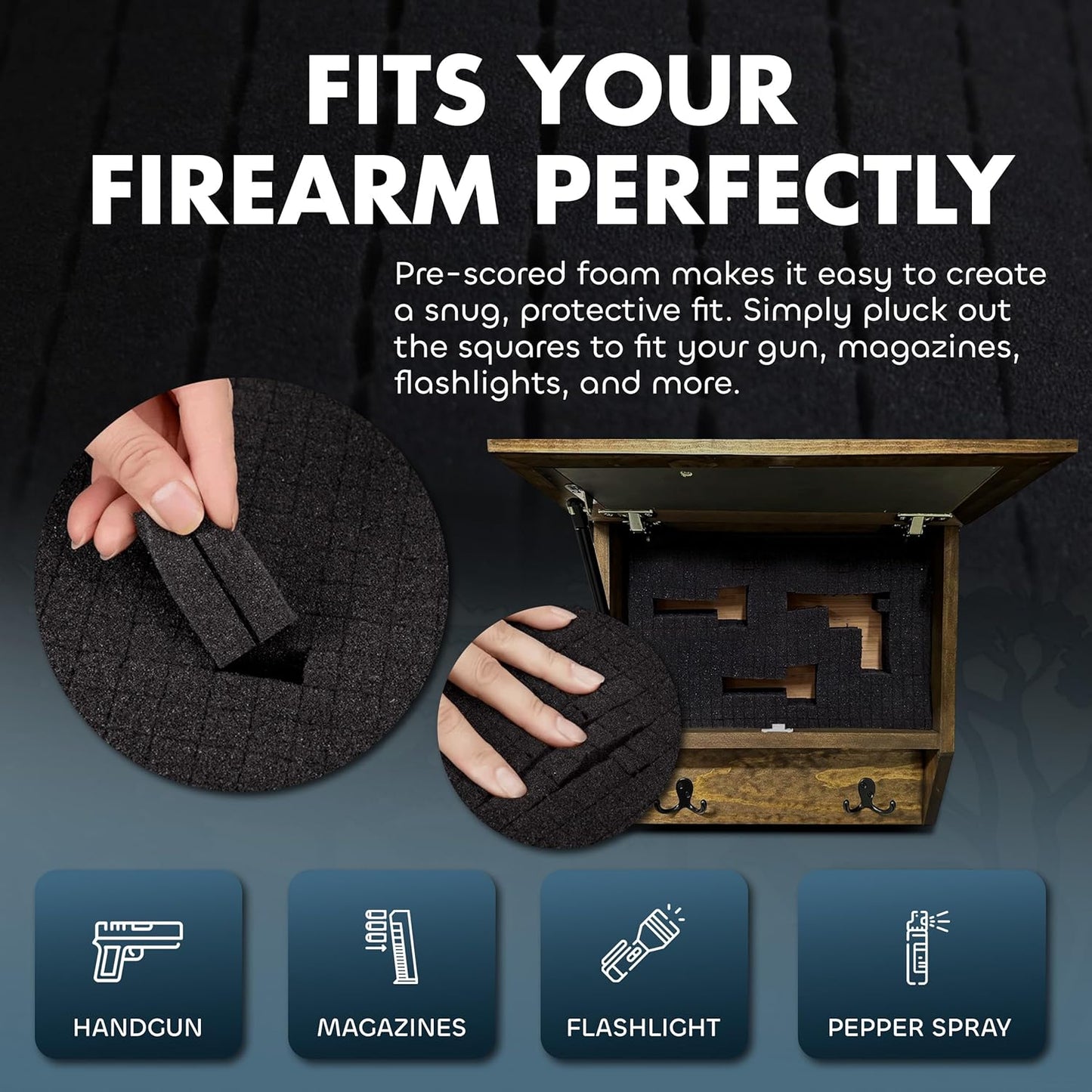 Bellewood Designs - Gun Concealment Furniture - Deer Hunter Coat Rack Hidden Wall Safe with Hooks for Coats, Bags, & Hats - Quick Access Hidden Gun Storage - Wood Gun Cabinet with Secure Magnetic Lock