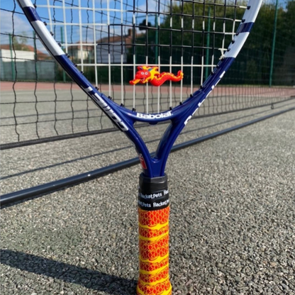 Racket Pets Dragon Red Tennis Overgrip Tape and Matching Shock Absorbing Dampener for Tennis Racket