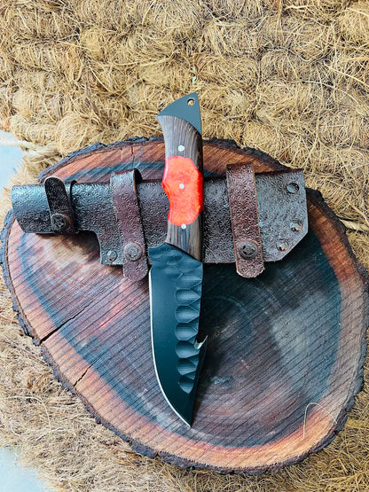 Texan Knives Hunting Skinning Knife – 10" J2 Steel Blade with Wangi/Resin Handle & Leather Sheath