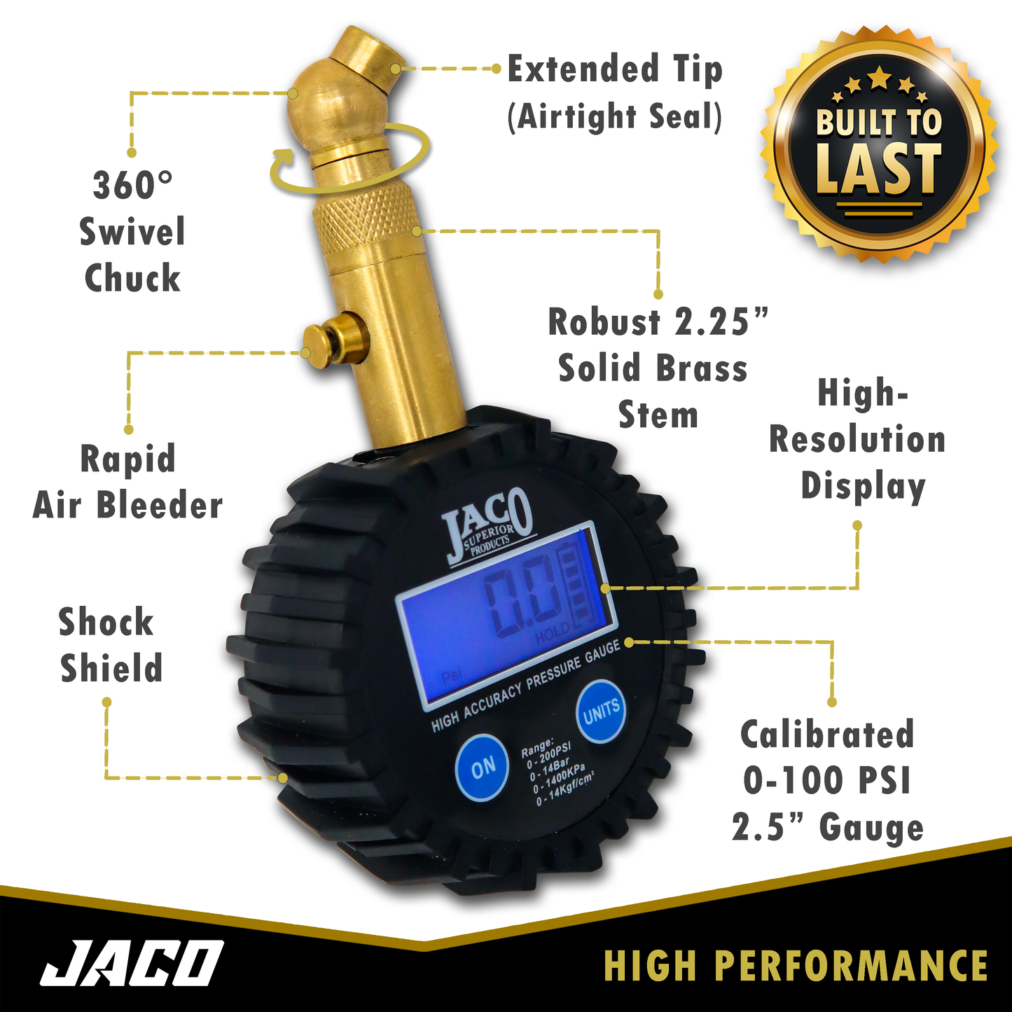 Jaco Elite® Digital Tire Pressure Gauge - Professional Accuracy - 100 PSI