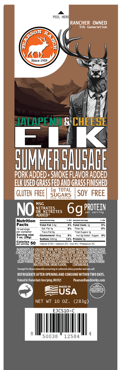 Pearson Ranch - Elk Jalapeno Cheese Summer Sausage (12 oz.)