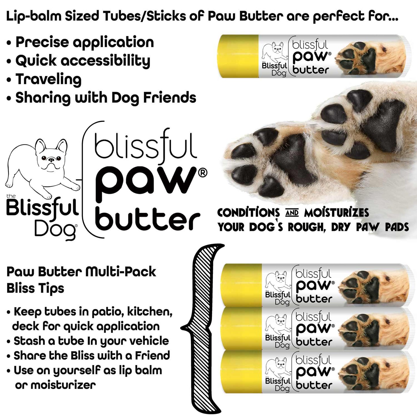 The Blissful Dog Blissful Paw® Butter Moisturizes Rough, Dry Paw Pads