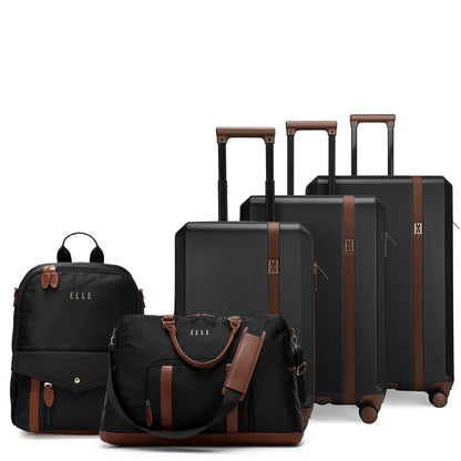 Elle Luxe Journey Expandable 5 Piece Retro Luggage Set