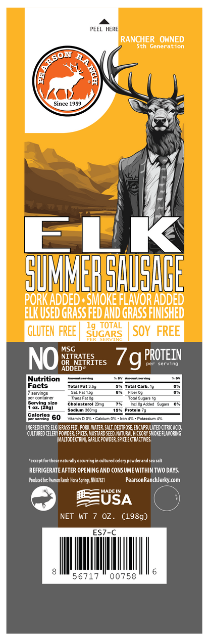 Pearson Ranch - Elk Hickory Smoked Summer Sausage (7 oz.)