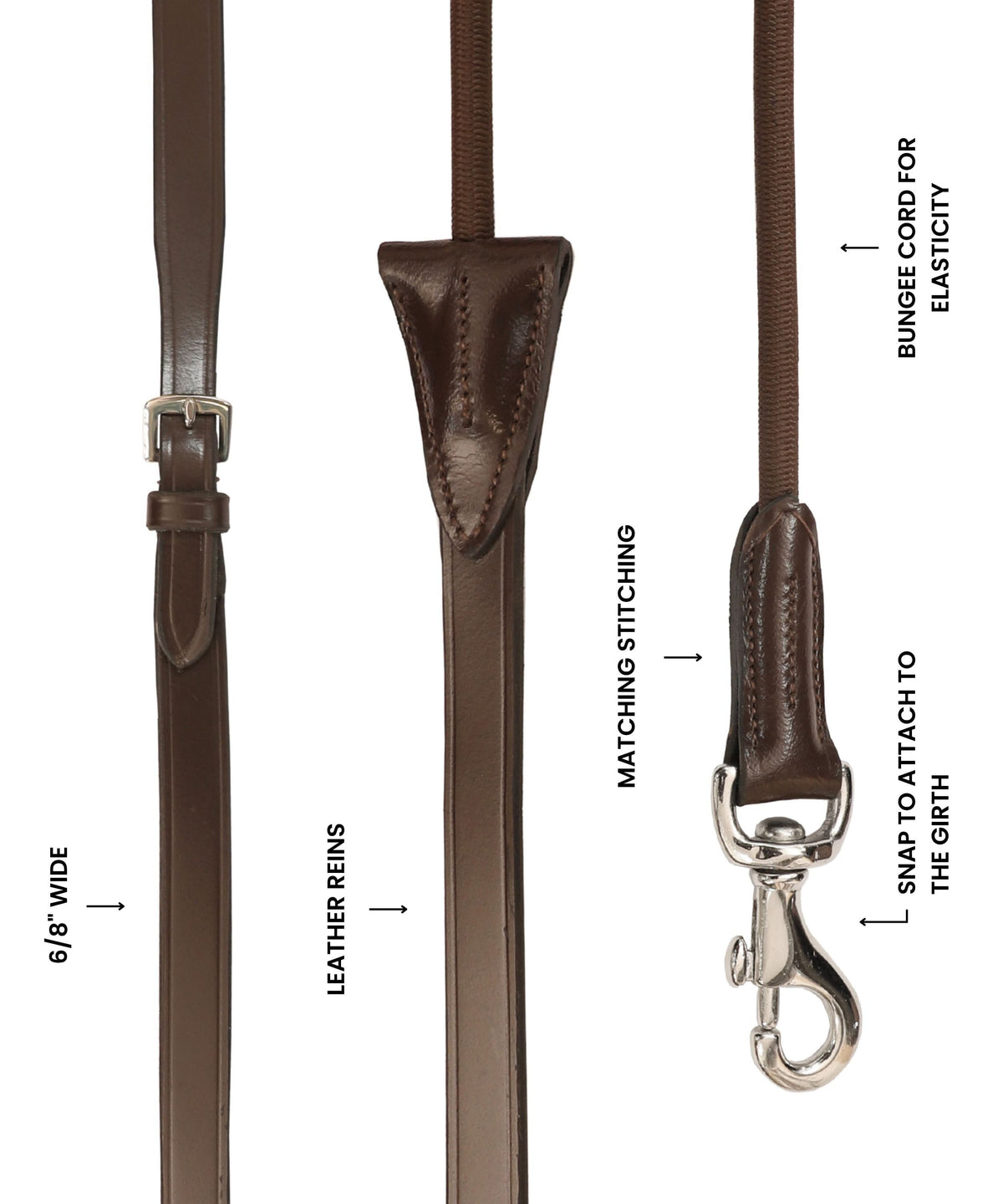 Bridles & Reins ExionPro Leather Draw Reins with Round Elastic