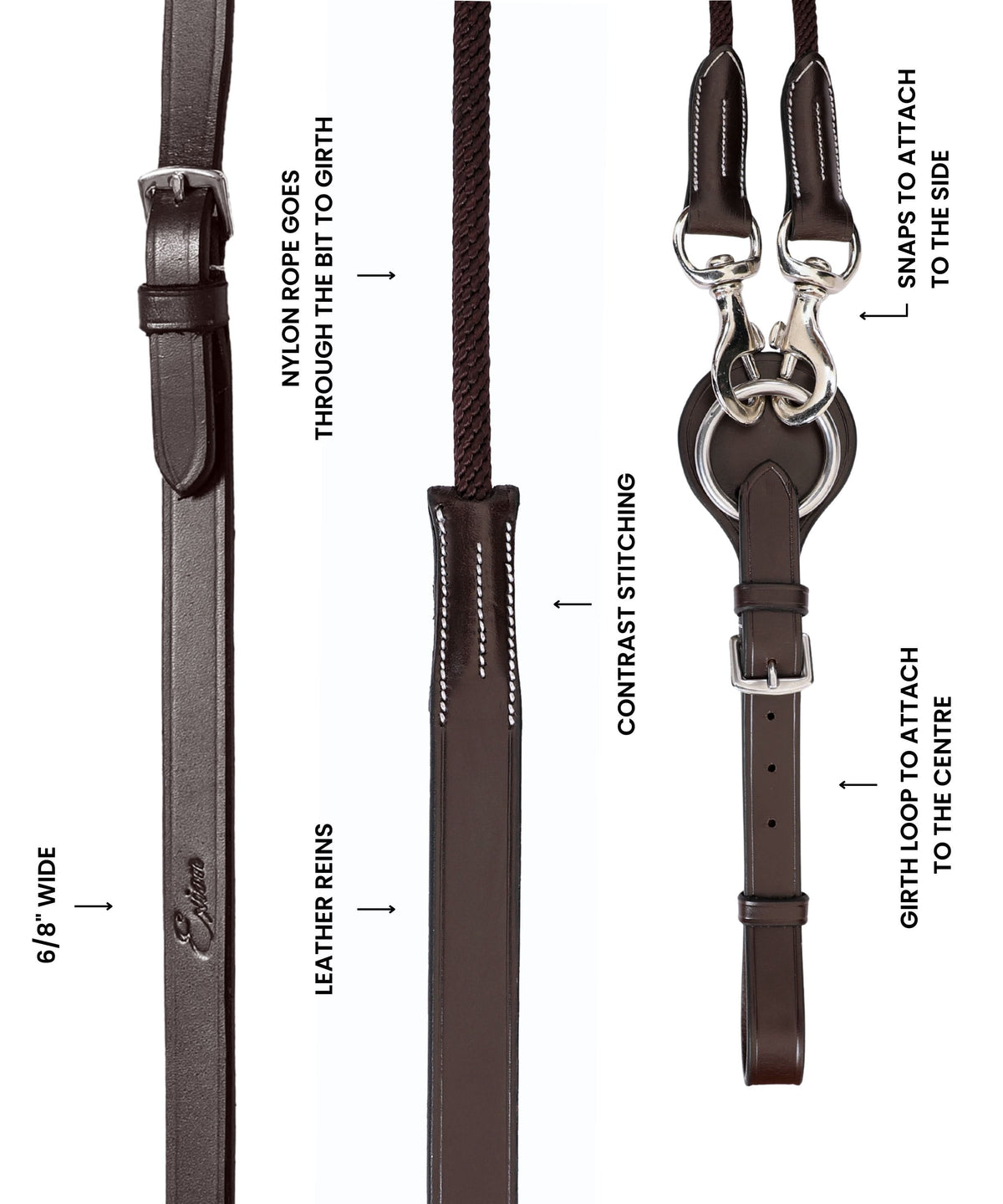 Bridles & Reins ExionPro Rope & Leather Draw Reins with Girth Loop