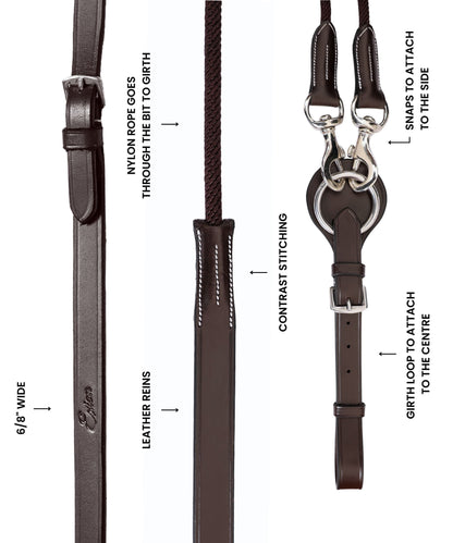 Bridles & Reins ExionPro Rope & Leather Draw Reins with Girth Loop