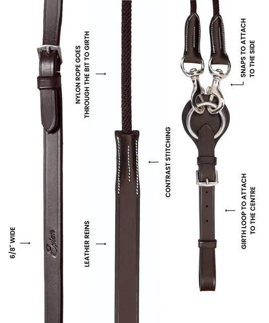Bridles & Reins ExionPro Rope & Leather Draw Reins with Girth Loop