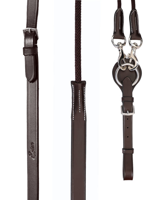 Bridles & Reins ExionPro Rope & Leather Draw Reins with Girth Loop