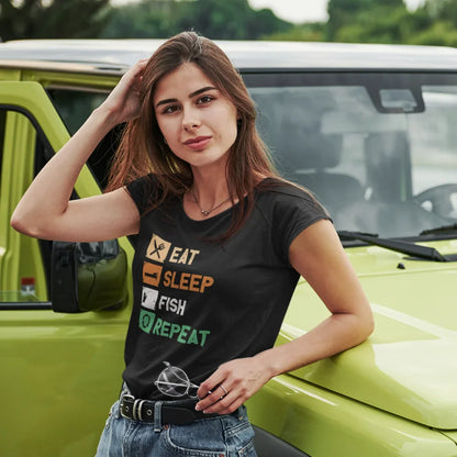 Outdoorzees Eat Sleep Fishing Repeat T-Shirt for Women