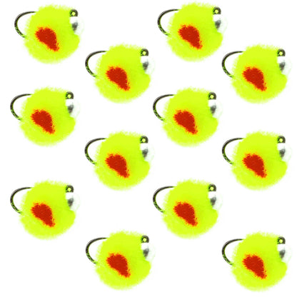 The Fly Fishing Place Tungsten Bead Tactical Euro Hot Chartreuse Jig Egg - 12 Flies Size 14