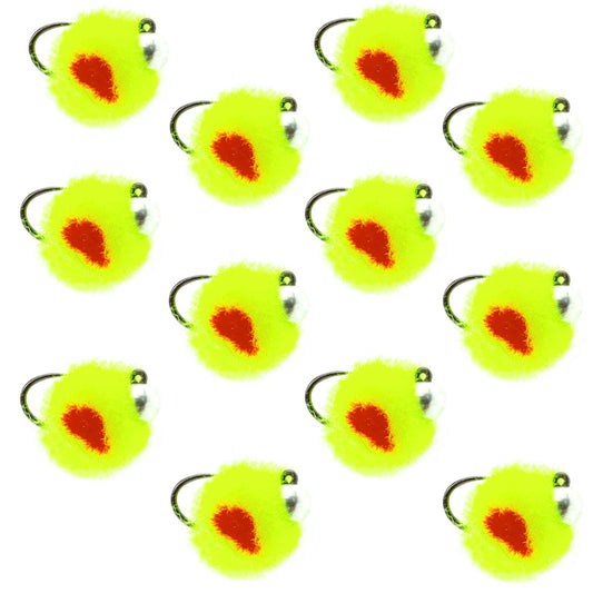 The Fly Fishing Place Tungsten Bead Tactical Euro Hot Chartreuse Jig Egg - 12 Flies Size 14