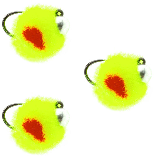 The Fly Fishing Place 3 Pack Tungsten Bead Tactical Euro Hot Chartreuse Jig Egg Flies - Size 14