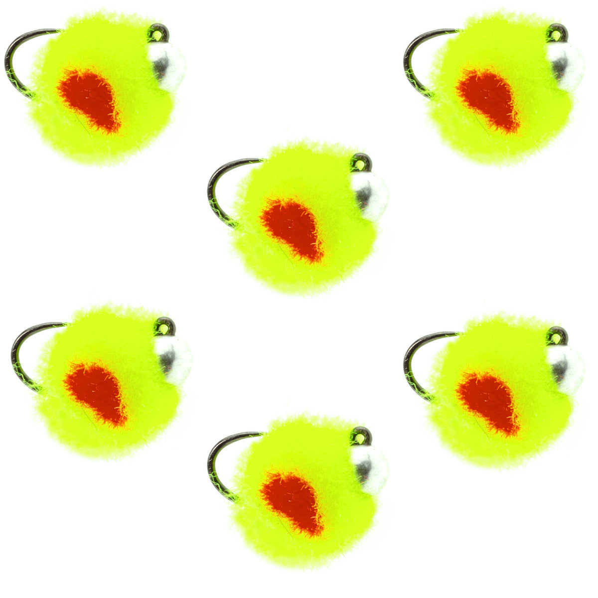 The Fly Fishing Place Tungsten Bead Tactical Euro Hot Chartreuse Jig Egg - 6 Flies Size 14