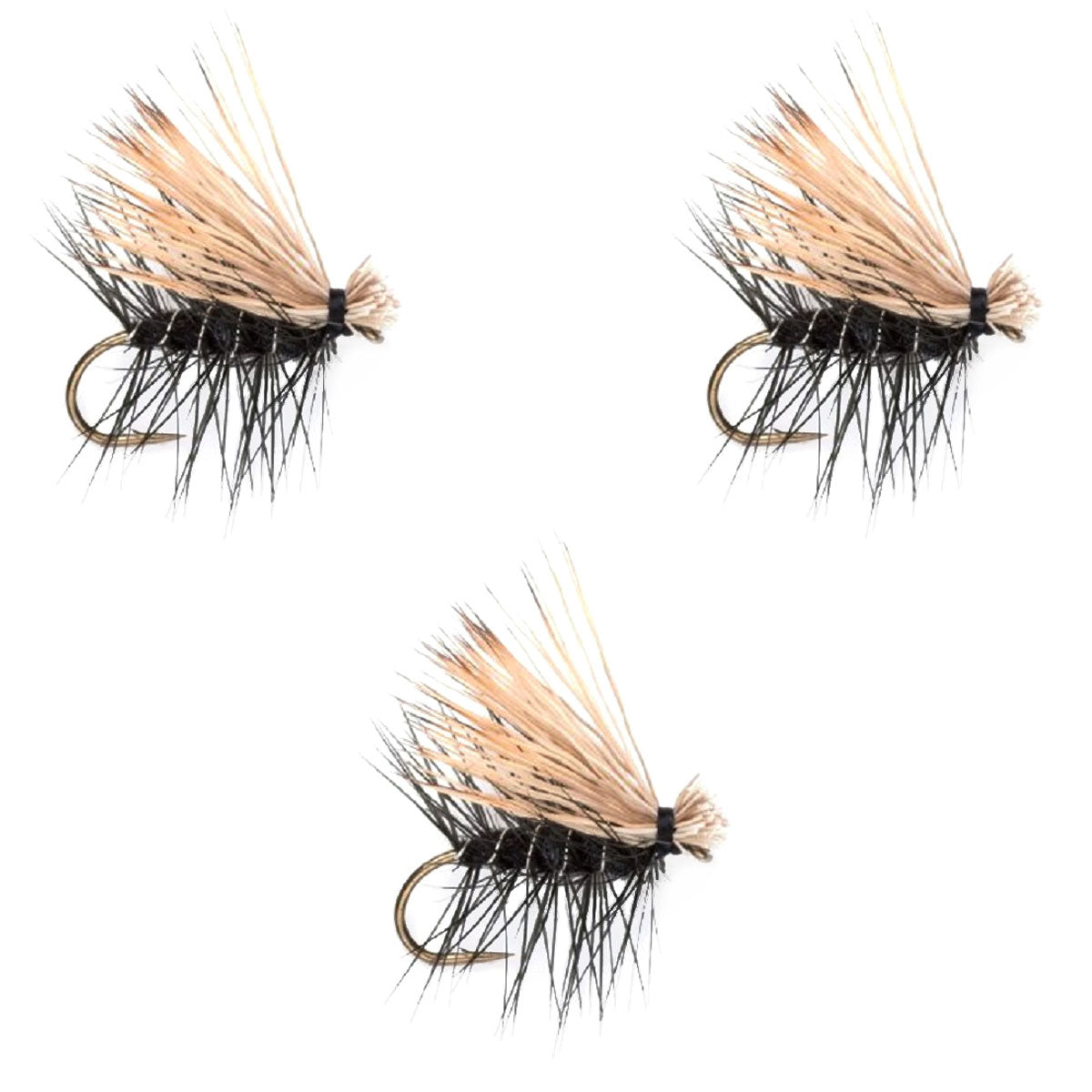 The Fly Fishing Place 3 Pack Black Elk Hair Caddis Classic Trout Dry Flies Size 10