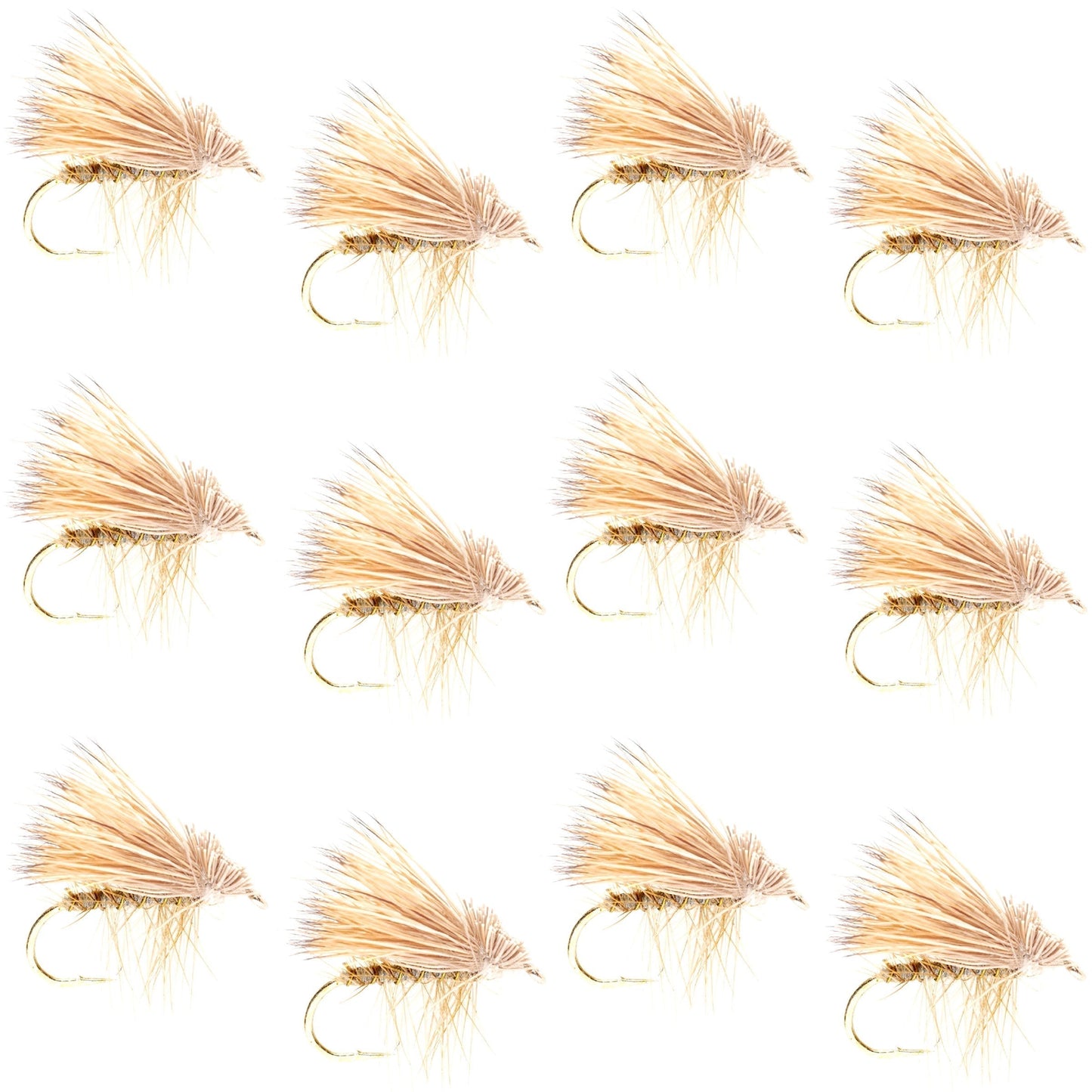 The Fly Fishing Place Barbless Yellow Elk Hair Caddis Classic Trout Dry Flies 1 Dozen Flies Size 12