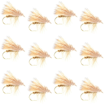 The Fly Fishing Place Barbless Yellow Elk Hair Caddis Classic Trout Dry Flies 1 Dozen Flies Size 12