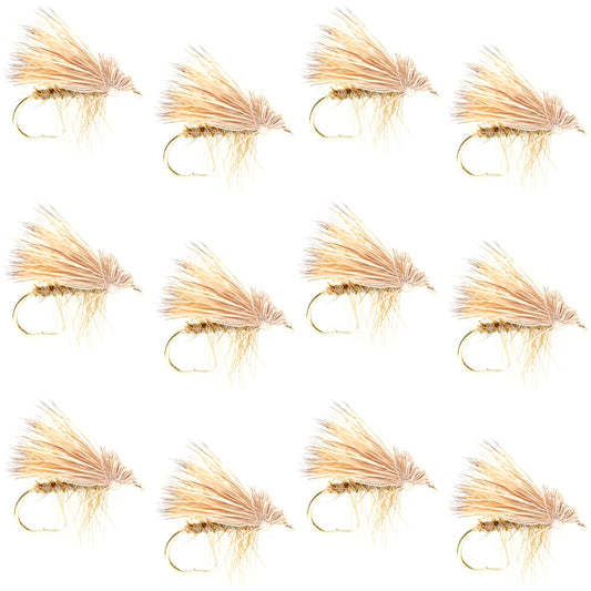The Fly Fishing Place Barbless Yellow Elk Hair Caddis Classic Trout Dry Flies 1 Dozen Flies Size 12