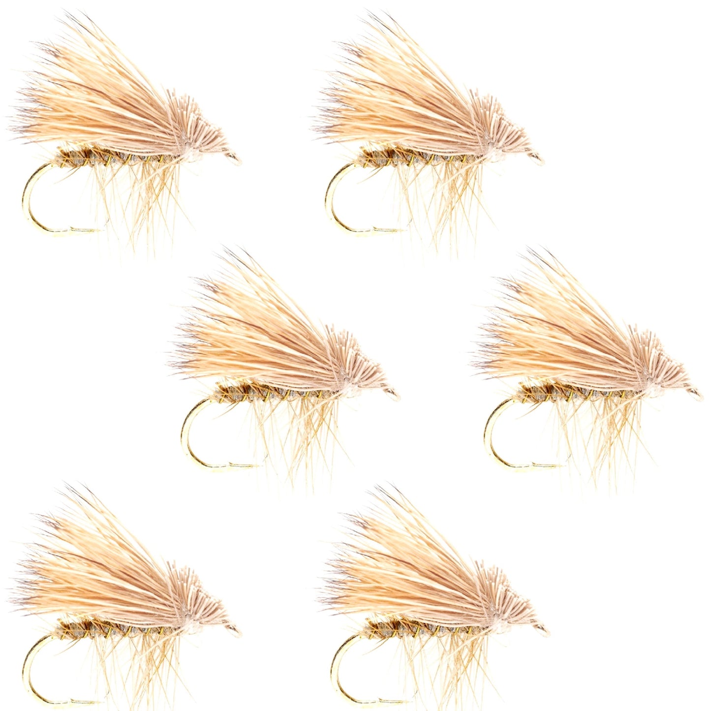 The Fly Fishing Place Barbless Yellow Elk Hair Caddis Classic Trout Dry Flies 6 Flies Size 14