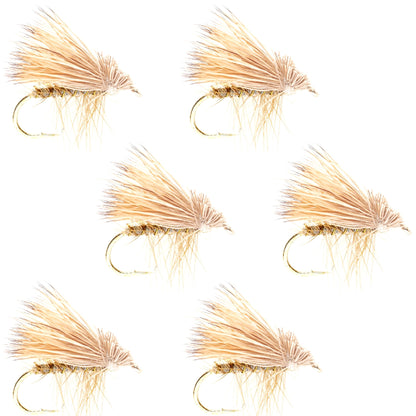 The Fly Fishing Place Barbless Yellow Elk Hair Caddis Classic Trout Dry Flies 6 Flies Size 14