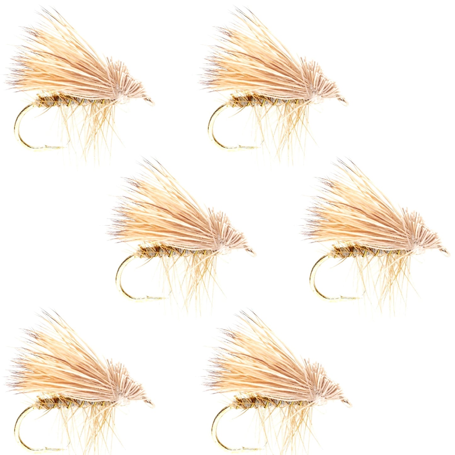 The Fly Fishing Place Barbless Yellow Elk Hair Caddis Classic Trout Dry Flies 6 Flies Size 18
