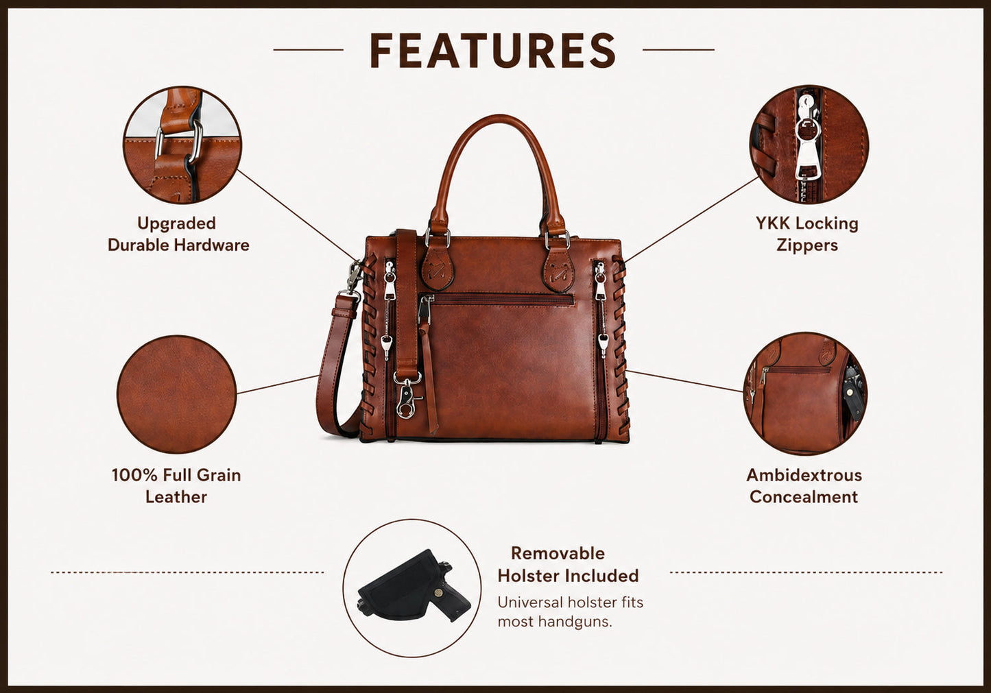 Concealed Carry Emma Leather Satchel by Lady Conceal