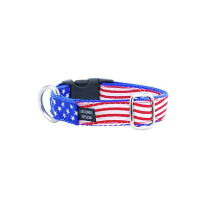 2 Hounds Design 1″ Stars and Stripes Essential Buckle Martingale Dog Collar