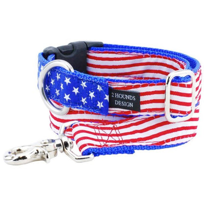 2 Hounds Design 1″ Stars and Stripes Ribbon Dog Leash