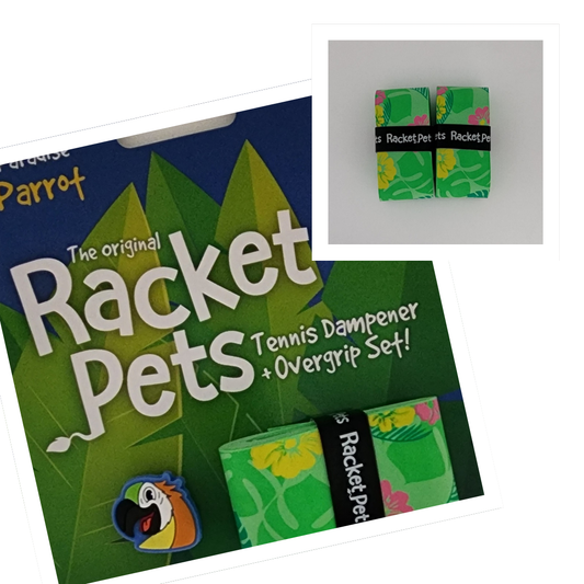 Racket Pets VALUE PACK - A Green Parrot Racket Pet Tennis Dampener and Green Overgrip Tape with a (Pack of 2) Replacement Overgrip Tape (Copy)
