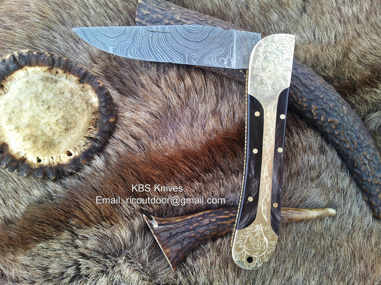 KBS Knives Everyday Carry Hand Engraved Damascus Steel Folding Pocket Knife with Buffalo Horn Handle – The HornGuard