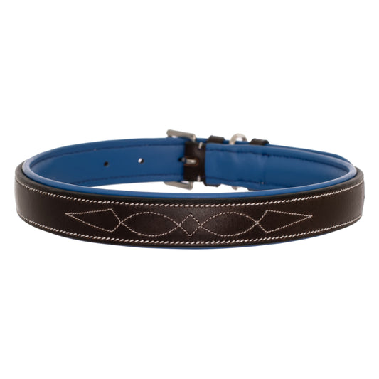 Bridles & Reins ExionPro Fancy Stitched Padded Leather Dog Collar - Blue Padding