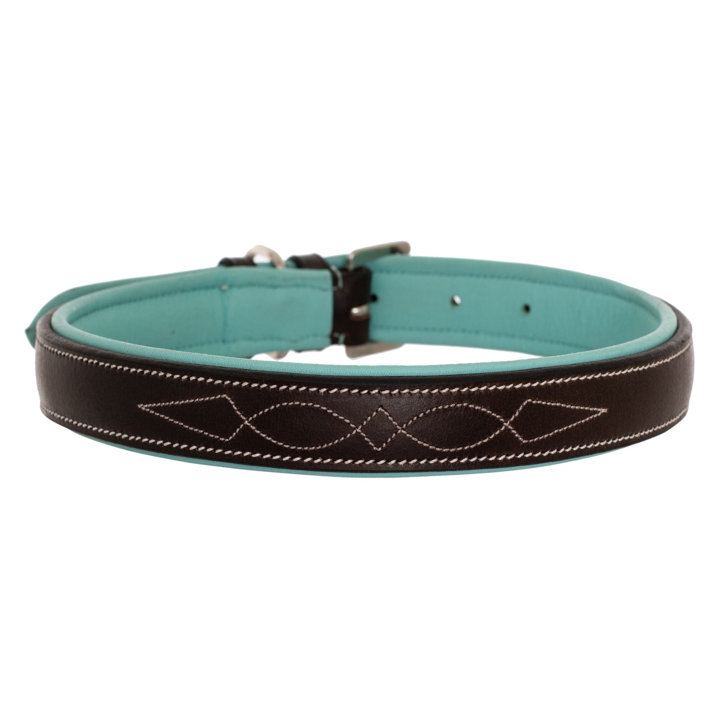 Bridles & Reins ExionPro Fancy Stitched Padded Leather Dog Collar - Sky Blue Padding