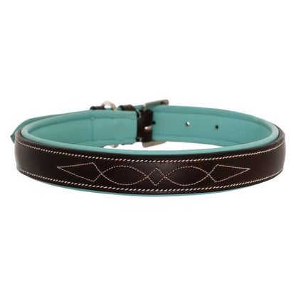 Bridles & Reins ExionPro Fancy Stitched Padded Leather Dog Collar - Sky Blue Padding